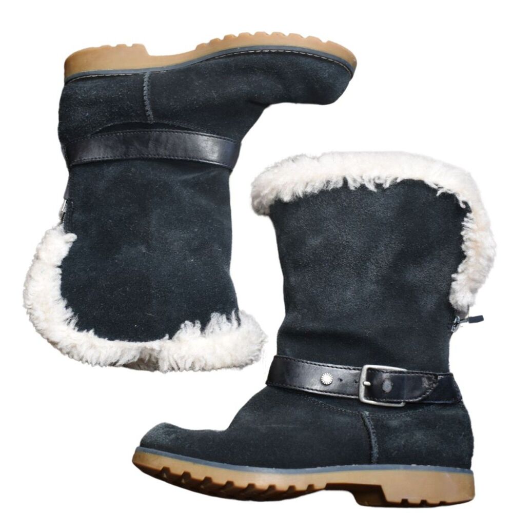 Ugg Nessa Boots Black Lined Snow Winter Cold Weather Kids Girls Size 1